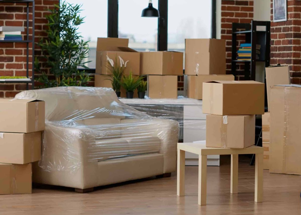 Boxes and furniture packed ready for a home move